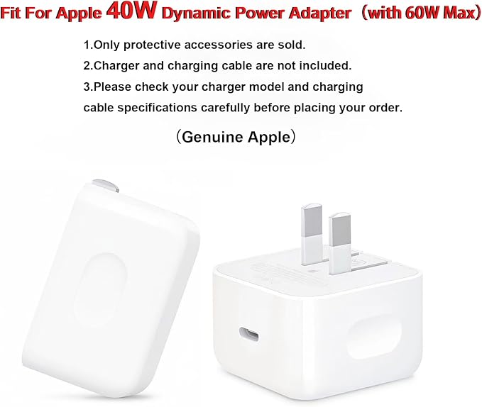 Charger Cover Compatible with Apple 40W Dynamic Power Adapter (with 60W Max), DIY 3D Wave Transparent Soft Charger Case + Laser Spiral Data Cable Protector, White Seashell & Blue Fish (5in1)