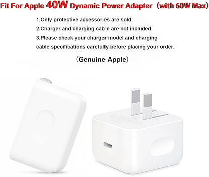 Charger Cover Compatible with Apple 40W Dynamic Power Adapter (with 60W Max), DIY 3D Wave Transparent Soft Charger Case + Laser Spiral Data Cable Protector, White Seashell & Blue Fish (5in1)
