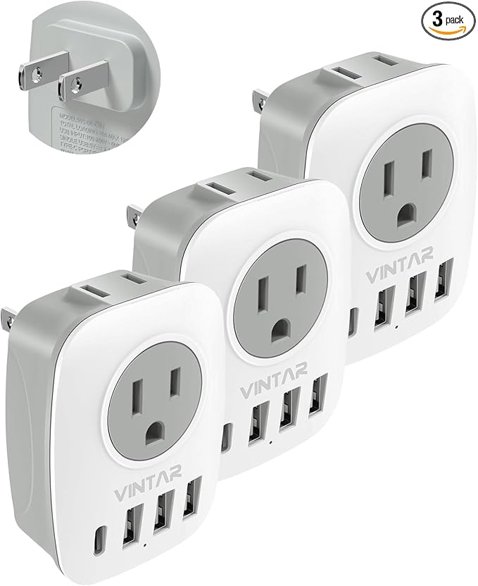 US to Japan Plug Adapter, VINTAR Japan Power Adapter with 1 USB C 3 USB A Ports and 2 American Outlets, 2 Prong to 3 Prong Outlet Adapter for USA to Japan China Canada Philippine, Type A, 3 Pack