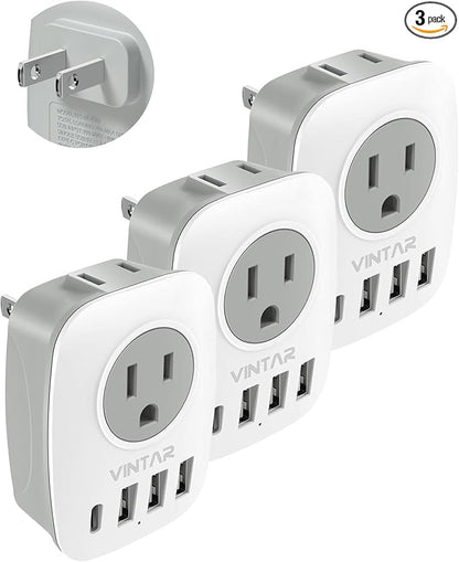 US to Japan Plug Adapter, VINTAR Japan Power Adapter with 1 USB C 3 USB A Ports and 2 American Outlets, 2 Prong to 3 Prong Outlet Adapter for USA to Japan China Canada Philippine, Type A, 3 Pack