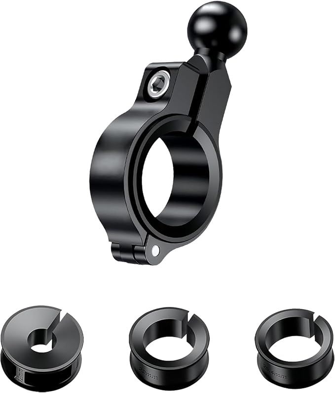 Bike Handlebar Mount, Aluminum Alloy Clamp Mounts Base Ball Adapter with 0.67"(17mm) TPU Ball for Round Rails, Compatible with RAM Mounts Ball Socket Arm