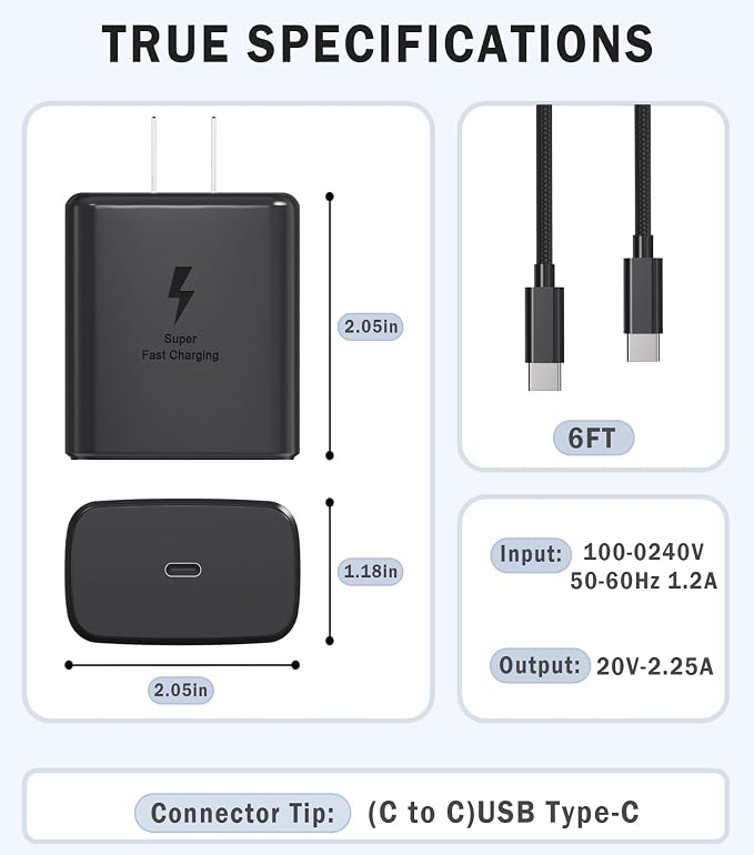 45W Super Fast Charger USB C 3.0 with Type C Charging Nylon Braided Cable Compatible with Samsung Charger Fast Charging Cord for Galaxy S25 Ultra/S24/S23/S22