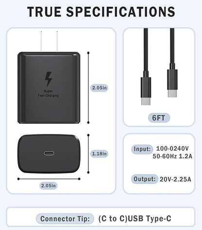 45W Super Fast Charger USB C 3.0 with Type C Charging Nylon Braided Cable Compatible with Samsung Charger Fast Charging Cord for Galaxy S25 Ultra/S24/S23/S22