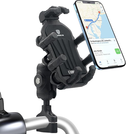 Motorcycle Phone Mount, 2025 Upgrade [Anti-Theft][Ultra-Stable] Bike Holder for Bicycle, Smartphone Handlebar Clamp Compatible with iPhone, Samsung, Other Cell Phone