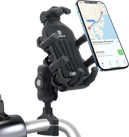 Motorcycle Phone Mount, 2025 Upgrade [Anti-Theft][Ultra-Stable] Bike Holder for Bicycle, Smartphone Handlebar Clamp Compatible with iPhone, Samsung, Other Cell Phone