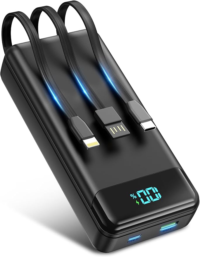 Portable Charger 40000mAh Power Bank - PD 22.5W Fast Charging Battery Pack, Built-in Cable Phone Charger 4 Output 3 Input, Compatible with iPhone 16 15 14 13 Android | Built-in Cable, 4 Output 3 Input, Digital Display, Compatible with iPhone 17 16 15 1...