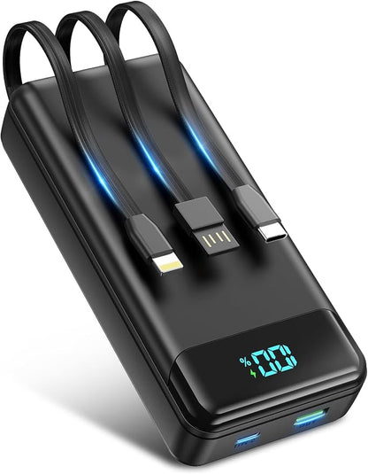 Portable Charger 40000mAh Power Bank - PD 22.5W Fast Charging Battery Pack, Built-in Cable Phone Charger 4 Output 3 Input, Compatible with iPhone 16 15 14 13 Android | Built-in Cable, 4 Output 3 Input, Digital Display, Compatible with iPhone 17 16 15 1...