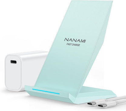 NANAMI Fast Wireless Charger, Charging Stand[with 20W PD Charger] Compatible with iPhone 17/16/15/14/13/12/12, Desktop Charger Stand for Samsung Galaxy S26/S26+/S25/S25+/S25 Ultra/S24/S23/S22/S21/S20