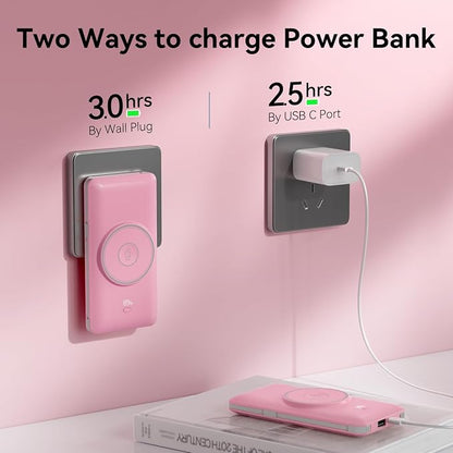 Magnetic 10000mAh Portable Charger for iWatch & iPhone, PD Fast Charging Wireless Power Bank Built-in Cables and Wall Plug, External Travel Battery Pack Compatible with iOS Android Phones