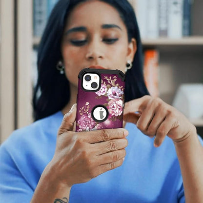 Hocase for iPhone 15 Plus Case, Heavy Duty Shockproof Protection Soft Silicone Rubber Bumper+Hard Plastic Hybrid Protective Case for iPhone 15 Plus 6.7" 2023 - Royal Purple Flowers