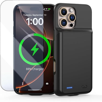 Battery Case for iPhone 16 Pro Max, Ultra-Slim 7000mAh Portable Extended Charging Charger Case [2026 Upgraded] w/Tempered Glass Film for iPhone 16 Pro Max-6.9 inch,Black