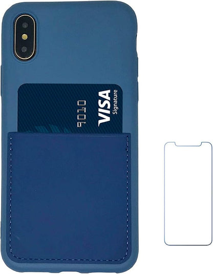 Ultra Slim Liquid Silicone Case Compatible for iPhone Xs/X 10(5.8 inch) with Card Holder Slot Ultra-Slim Thin Soft Wallet Cover Compatible for iPhone XS/X/10 with Screen Protector(Blue)