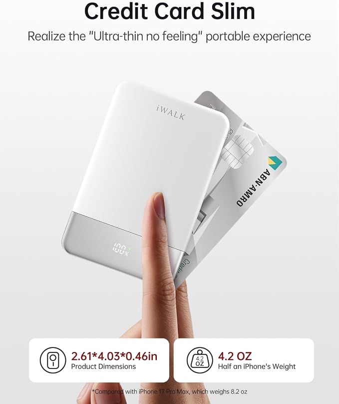 iWALK Magsafe Portable Charger 5,000mAh, Ultra-Slim Magnetic Wireless Power Bank with LED Display, PD 20W USB-C Fast Charging Battery Pack, Compatible with iPhone 17/17 Pro/16/15/14/13 Series, White