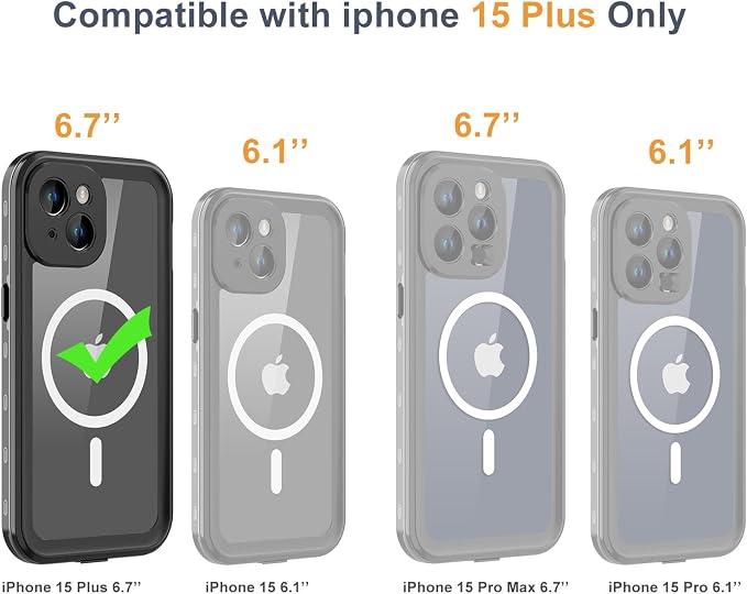 for iPhone 15 Plus Case Waterproof | Shockproof Dust Proof Phone Case Cover with Screen Protector for iPhone 15 Plus - Clear