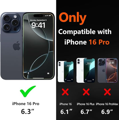 for iPhone 16 Pro Case [Shockproof] [Dropproof] [with Screen Protector ] Heavy Duty Protection Phone Case Cover - Black