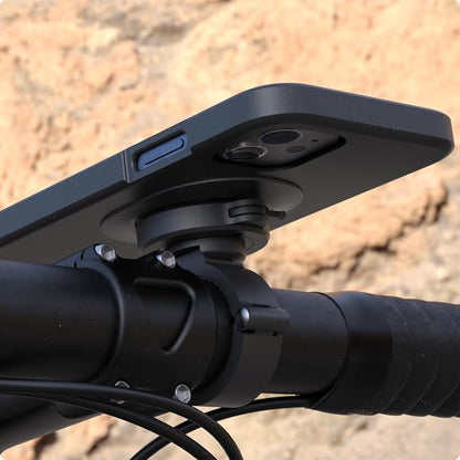 Bike Handlebar Phone Mount with Dual Lock System – Universal Clamp for Scooter, E-Bike, MTB | 3M Adhesive Adapter | CNC Aluminum Holder