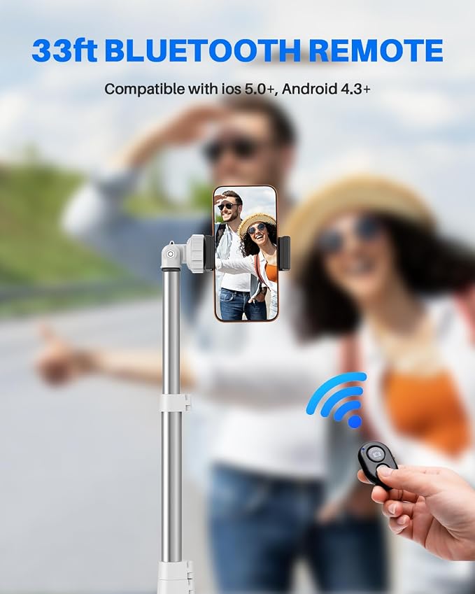 67" Phone Tripod, MIIASI Extendable Tripod for iPhone, Selfie Stick with Remote and Phone Holder, Compatible with iPhone/Android/Camera, Light Stand (Silver)