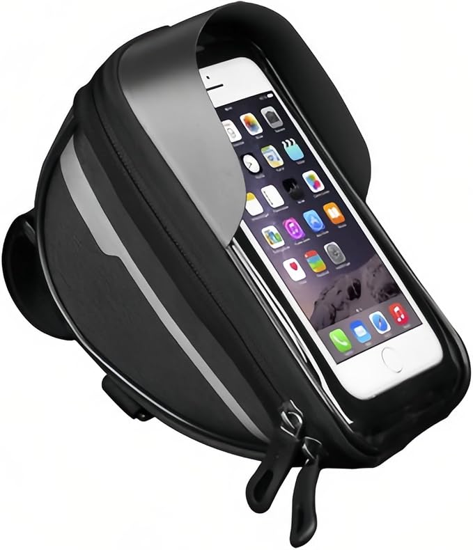 O'rengela Bike Phone Holder Bag Waterproof Bike Phone Mount Bag Bike Accessories EVA Hard Shell Bike Phone Pouch with Rain Cover Compatible with iPhone,Phones Below 6.5" (Black)