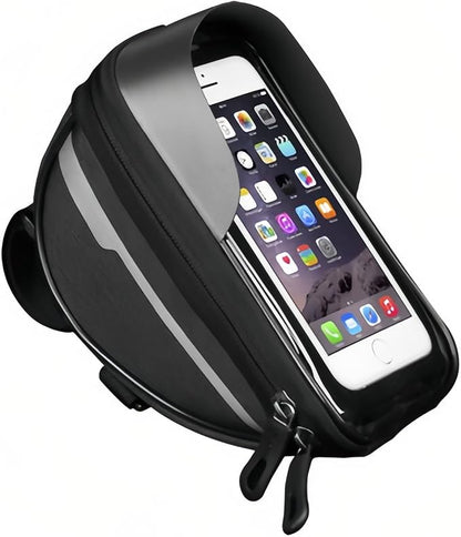 O'rengela Bike Phone Holder Bag Waterproof Bike Phone Mount Bag Bike Accessories EVA Hard Shell Bike Phone Pouch with Rain Cover Compatible with iPhone,Phones Below 6.5" (Black)