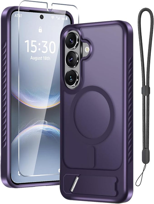 RMOCR for Samsung Galaxy S26+ Plus Case with Screen Protector+Lanyard Wrist Strap,Magnetic Translucent Matte Rugged Slim Phone Cover Built in Invisible Kickstand [Fit for MagSafe],2026 Purple