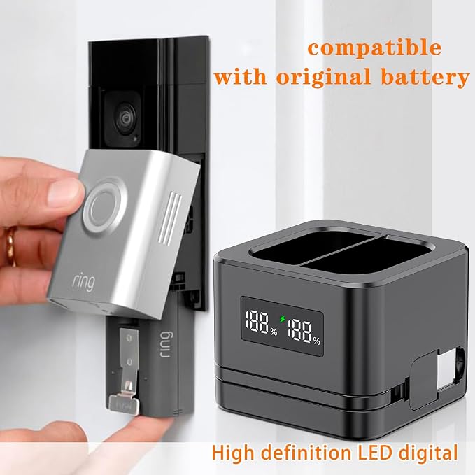 Upgraded,2Pack 3.65V 6040mAh Replacement Battery with Charger Station,LED Digital Display,for Ring Doorbell Camera 2/3/4,3Plus,Spotlight/Stick Up Cam and Others,
