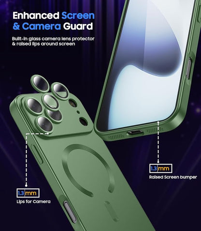 Magnetic for iPhone 17 Pro Max Case, Compatible with MagSafe, Built-in Camera Lens Protector, Slim Thin Soft Silicone Bumper Shockproof Metallic Luster Phone Case, Green