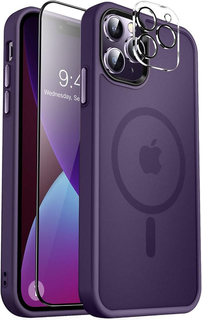 MOCCA Strong Magnetic for iPhone 13 Pro Max Case,[Compatible with Magsafe][Glass Screen Protector+Camera Lens Protector] Slim Thin Shockproof Cover Phone Case for iPhone 13 Pro Max 6.7", Deep Purple