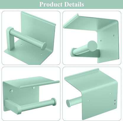 Tindbea Toilet Paper Holder with Phone Shelf, Adhesive or Screw Wall Mount Toilet Tissue Roll Holder, Rustproof & Multifunctional Stainless Steel Bathroom Storage Dispenser (Mint Green)