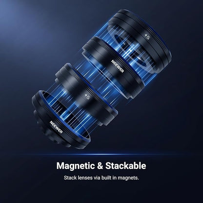 NEEWER Phone Macro Lens Kit, 4 Pcs Stackable Magnetic Closeup Lens Attachment Set with 17mm Threaded Clamp, Clip On Photography Accessories Compatible with iPhone Android Samsung, LS-87