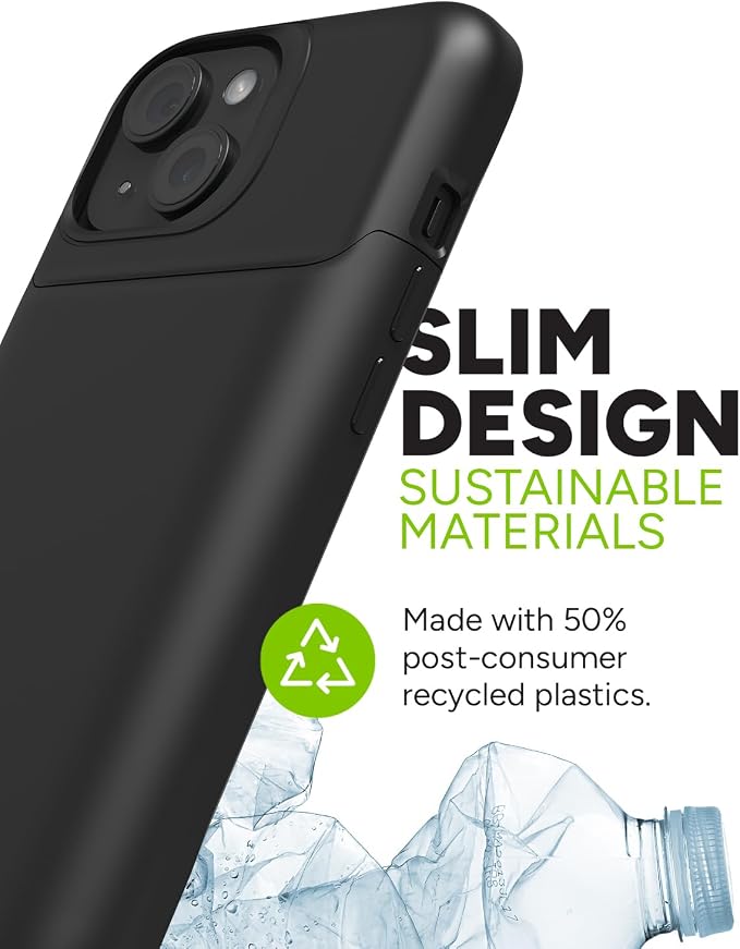 Mophie Juice Pack iPhone 15 Battery Case - Legendary Power & Protection - Up to 50% Extra Battery, 6ft Drop Safety, Eco-Friendly Design, Black