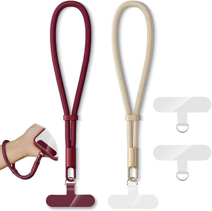 KITANIS 2 Pack Phone Lanyard,2×Phone Wrist Strap,4×Tether Tabs,Universal Cell Phone Multifuctional Patch Polyester Lanyards,Cell Phone Hand Strap for Women and Men(wine+light camel)
