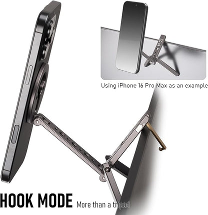Ultra-Compact Magnetic Tripod for iPhone | Foldable Hook Design, 20 N52 Magnets, Cold Shoe & 1/4" Screw - Phone Stand for iPhone 12-17 & MagSafe Devices