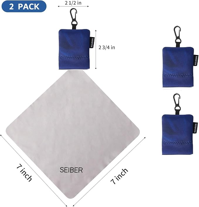 SEIBER Eyeglass Cleaning Microfiber Cloth,7 x 7 inch Glasses Cloth for Sunglasses,Laptops, Cameras,Screen- with Neoprene Pouch,Self-Closing Bottom(2PCS,Blue)