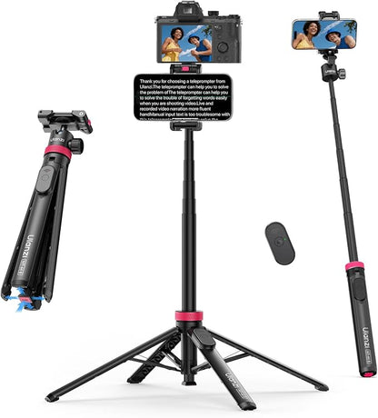 ULANZI MT-44B Phone Tripod, 59'' Auto Open Phone Stand with Dual Camera Set up, 360° Ball Head, Extendable Selfie Stick w Cold Shoe for Filming/Selfie in Vlog, Family Gatherings, Black