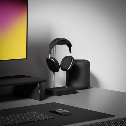 Raico Headphone Stand with Catchall Tray Base Premium Showpiece Headset Holder with Storage Solid Wood (Black Wood)