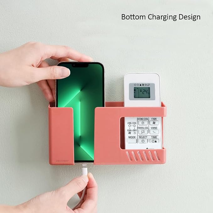 D3 Wall Mount Phone Holder, Punch-Free Wall-Mounted Mobile Phones Charging to Stand, Sticky Remote Control Storage Box Bedside Lazy Mobile Phone Rack, Multipurpose Storage Box (Red)