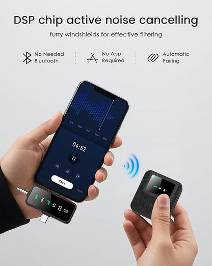 3-in-1 Compact Wireless Microphone for iPhone, Android, Camera with 20HR Battery, 328FT Range, Mini Microphone for Video Recording, Noise Canceling for Content Creators
