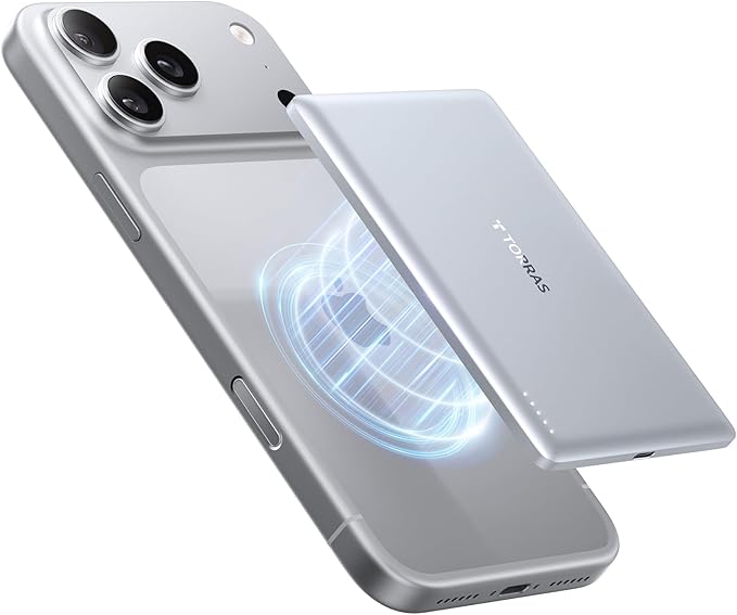 TORRAS MiniMag Power Bank, Ultra Slim 5,000mAh Wireless Portable Charger with USB-C Cable, Fast Charging iPhone Air MagSafe Battery Compatible for iPhone 17 Pro Max/17 Pro/Air/17/16/15/14/13/12,White