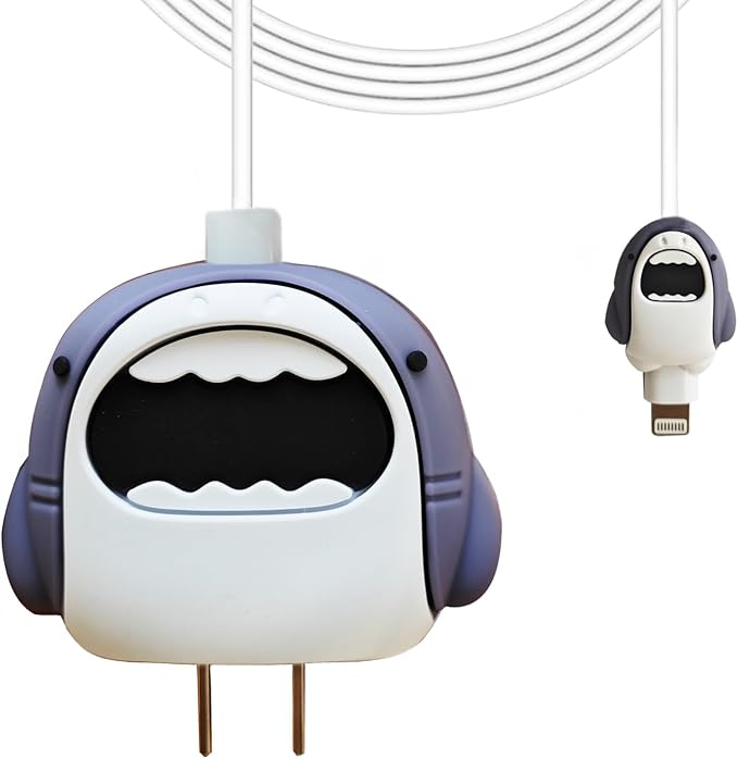 Cute Protective Case Compatible with Apple 20W USB-C Adapter Charger, 3D Cartoon Protective Cover, Protector Sleeve for iPhone Charger (Cute Shark)