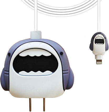 Cute Protective Case Compatible with Apple 20W USB-C Adapter Charger, 3D Cartoon Protective Cover, Protector Sleeve for iPhone Charger (Cute Shark)