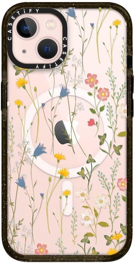 CASETiFY Impact iPhone 13 Case [ 6.6ft Drop Protection/Compatible with Magsafe ] Dreamy Floral Pattern - Clear Black