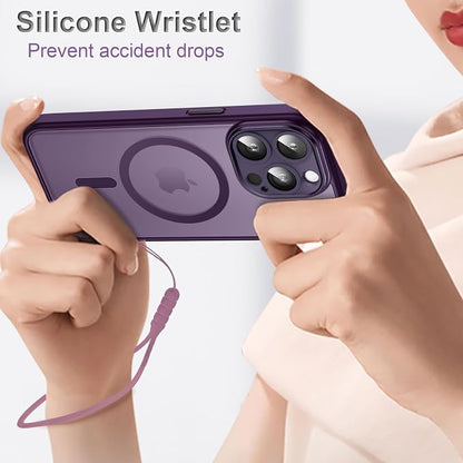 ROYBENS for iPhone 13 Pro Matte Clear Case Compatible with Magsafe, Full Camera Lens Protection, Screen Protector, Wrist Strap, Translucent Magnetic Slim Hard Protective Phone Cover, Purple