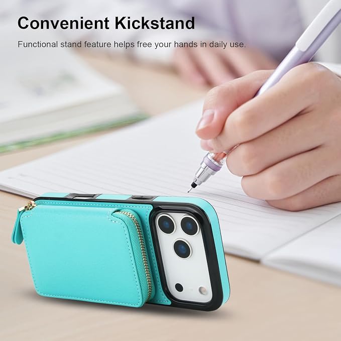 Bocasal Crossbody Wallet Case for iPhone 17 Pro Max, RFID Blocking Leather Purse Case with Card Holder, Protective Handbag Flip Cover with Zipper Wrist Strap Lanyard for Women 5G 6.9 Inch (Mint Green)