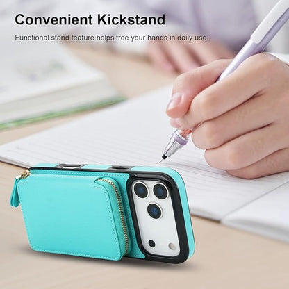 Bocasal Crossbody Wallet Case for iPhone 17 Pro Max, RFID Blocking Leather Purse Case with Card Holder, Protective Handbag Flip Cover with Zipper Wrist Strap Lanyard for Women 5G 6.9 Inch (Mint Green)