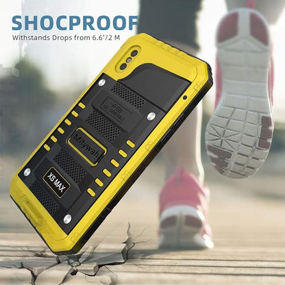 Mitywah Heavy Duty Military Armor Metal Case for iPhone Xs MAX, Waterproof, Shockproof, Dustproof, Rugged, Yellow