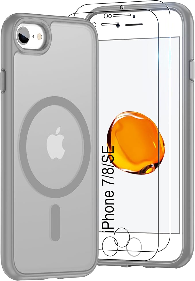 Pilaru for iPhone SE Case 2022 (3rd)/2020 (2nd),iPhone 8 Case, iPhone 7 Case [Compatible with Magsafe] (Military Grade Drop Protection) Translucent Matte Magnetic Case,SlimThin Shockproof-Gray