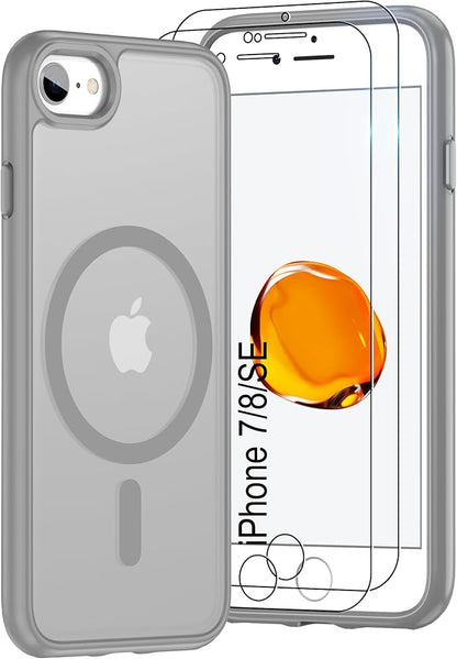 Pilaru for iPhone SE Case 2022 (3rd)/2020 (2nd),iPhone 8 Case, iPhone 7 Case [Compatible with Magsafe] (Military Grade Drop Protection) Translucent Matte Magnetic Case,SlimThin Shockproof-Gray