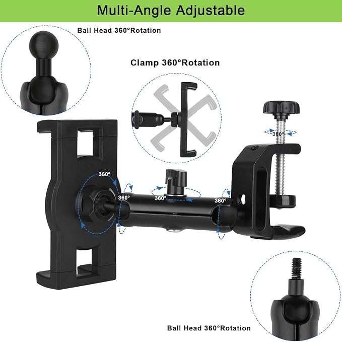 Under Cabinet Tablet Mount, Kitchen Tablet Holder iPad Mount for Desk/Table/Board/Chair,Compatible with 4.7~12.9" iPad/Nexus/LG G Pads/e-Reader/Switch/iPhone,360° Adjustable Aluminum Alloy Arm Stand