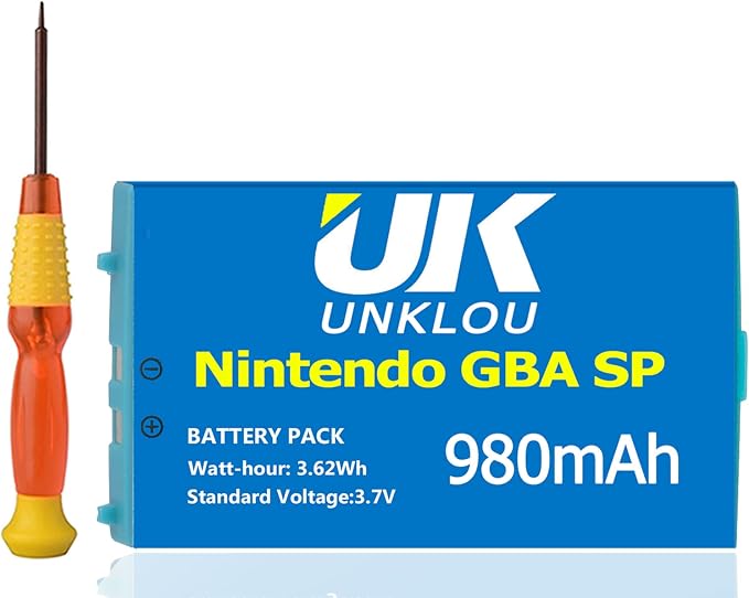 Gameboy Advance SP Battery, [Upgraded] 980mAh 3.7V Li-Polymer Replacement Rechargeable Lithium-ion Battery Compatible for Nintendo Gameboy Advance SP (GBA SP) with Repair Replacement Tool Kit