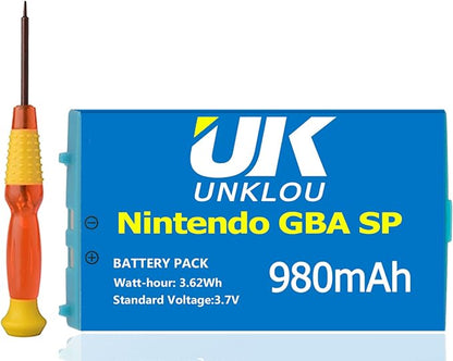Gameboy Advance SP Battery, [Upgraded] 980mAh 3.7V Li-Polymer Replacement Rechargeable Lithium-ion Battery Compatible for Nintendo Gameboy Advance SP (GBA SP) with Repair Replacement Tool Kit